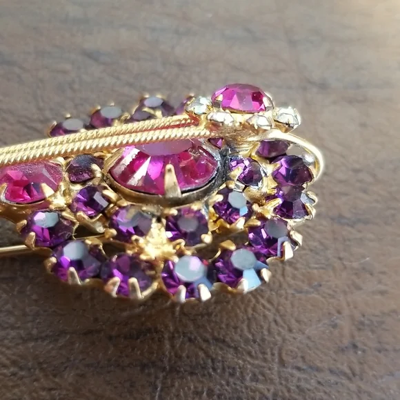 Vintage Rare Fantastic Juliana D&E Pink, Purple, AB Rhinestone Banjo Pin Brooch - Picture 13 of 14